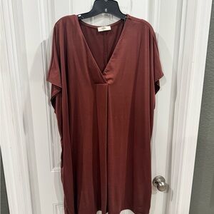 Entro Rust Brown V-Neck Flowy Shift Dress XL